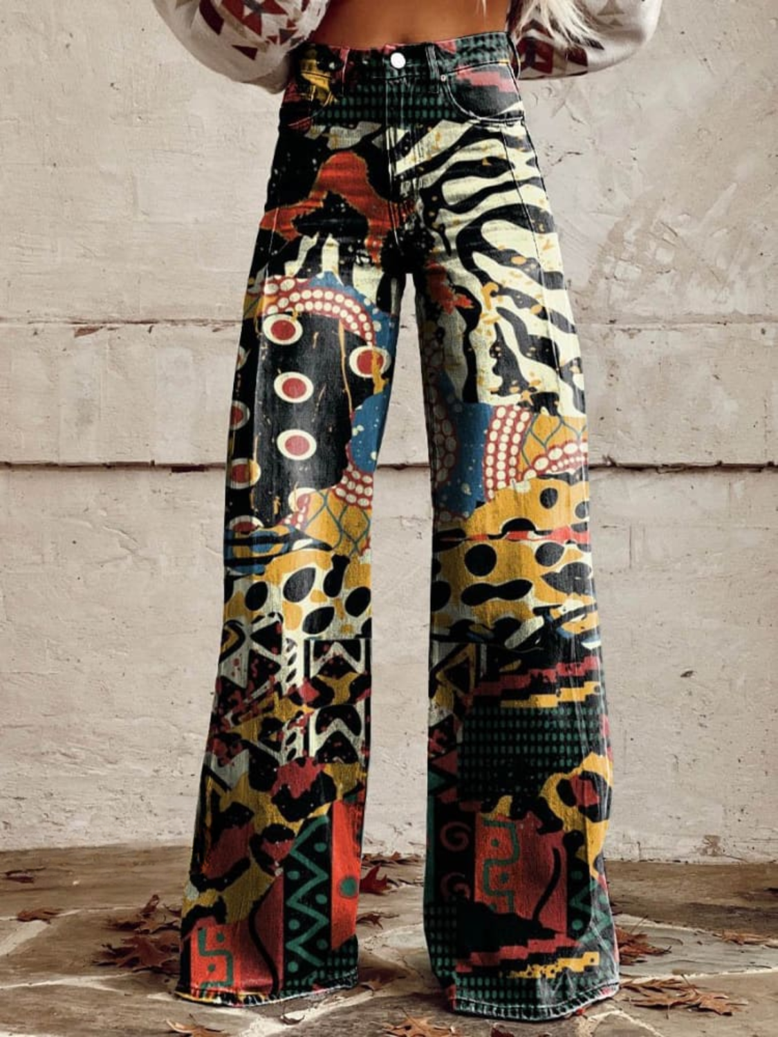 ÉLODIE | Wijde Broek met Artistiek en Gedurfd Motief