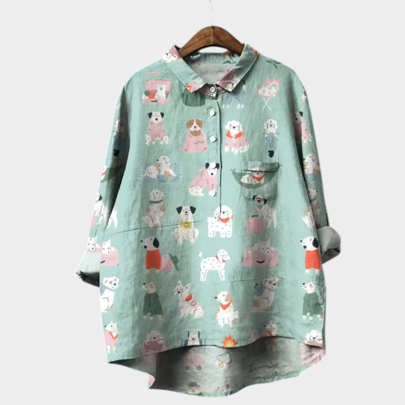 MARIANELLA | Oversized Blouse met Hondenprint en Dagelijks Comfort voor een Vrolijke Stijl