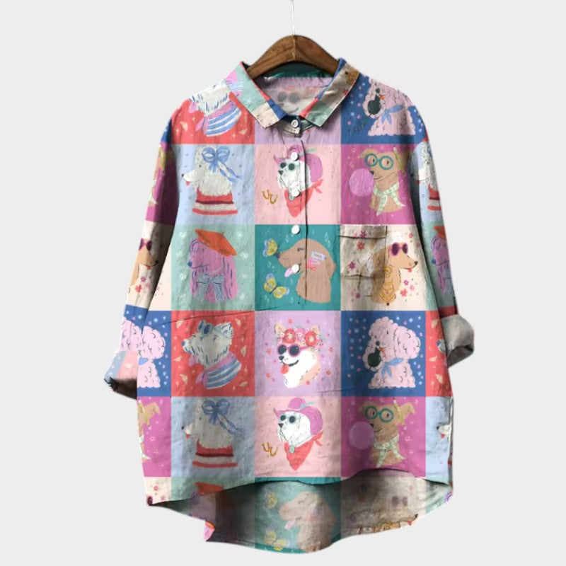 MARIANELLA | Oversized Blouse met Hondenprint en Dagelijks Comfort voor een Vrolijke Stijl