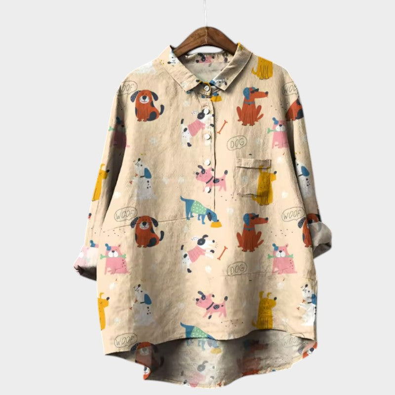 MARIANELLA | Oversized Blouse met Hondenprint en Dagelijks Comfort voor een Vrolijke Stijl