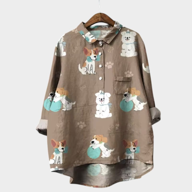 MARIANELLA | Oversized Blouse met Hondenprint en Dagelijks Comfort voor een Vrolijke Stijl