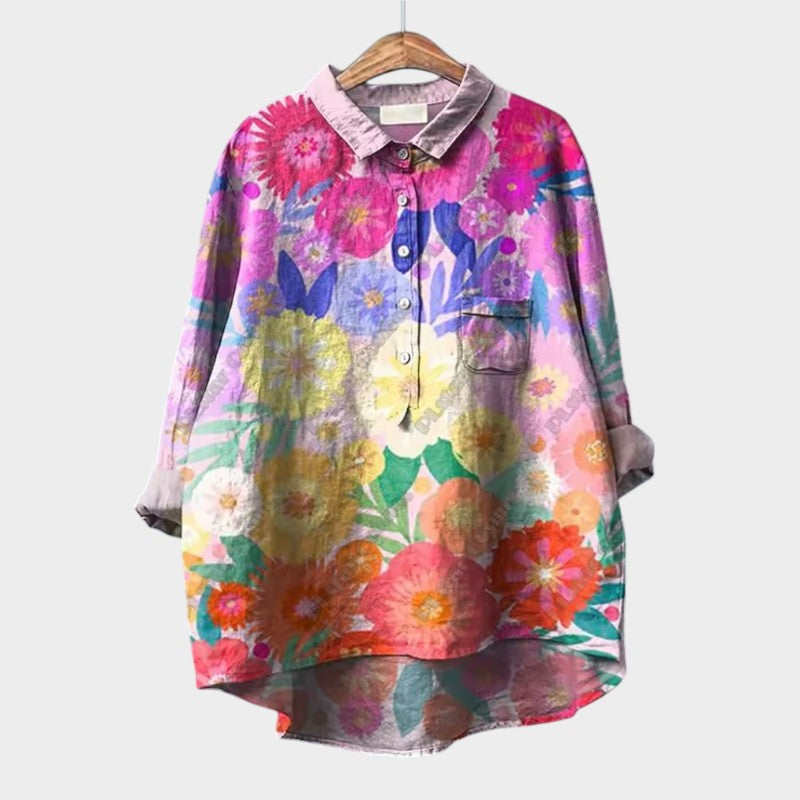 FRANCESCA | Oversized Bloemenblouse met Stralende Kleuren en Elegantie Comfort voor Elke Dag