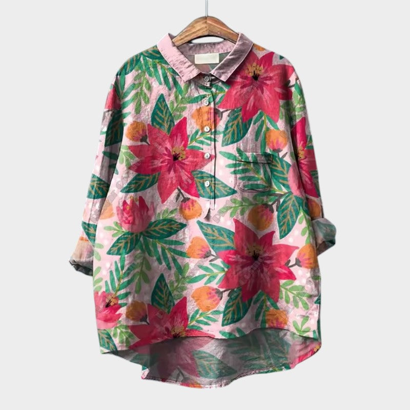FRANCESCA | Oversized Bloemenblouse met Stralende Kleuren en Elegantie Comfort voor Elke Dag
