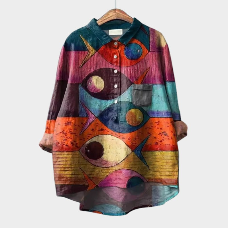 LUCIANA | Oversized Blouse met Gestileerde Katten en Uniek Comfort voor Elke Dag