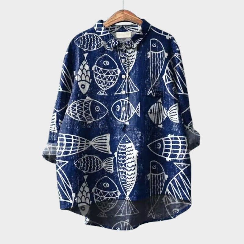 LUCIANA | Oversized Blouse met Gestileerde Katten en Uniek Comfort voor Elke Dag