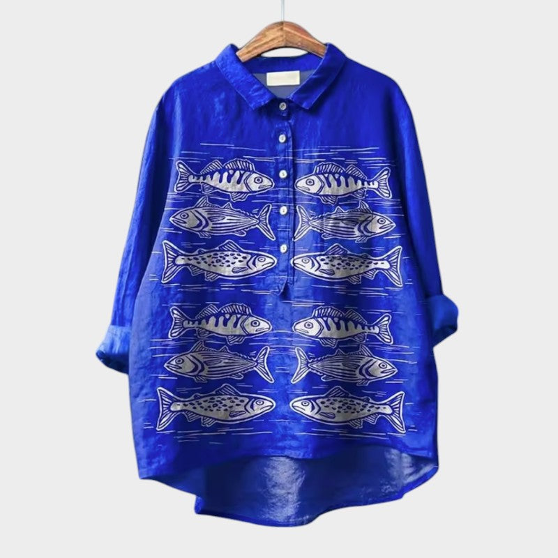 LUCIANA | Oversized Blouse met Gestileerde Katten en Uniek Comfort voor Elke Dag