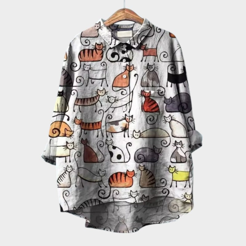 LUCIANA | Oversized Blouse met Gestileerde Katten en Uniek Comfort voor Elke Dag