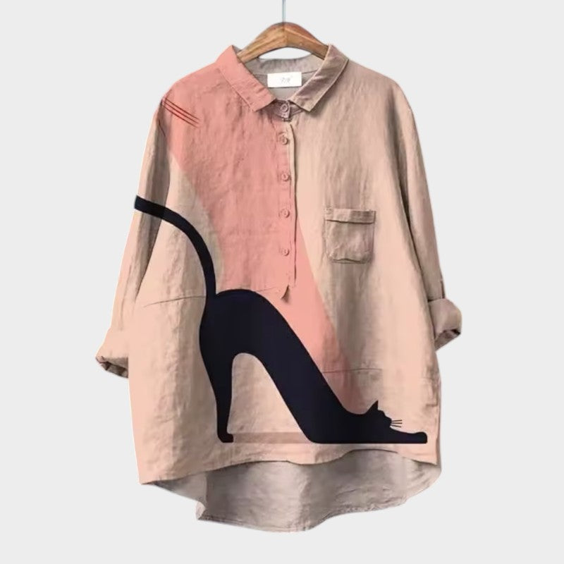 LILIANA | Oversized Blouse met Gekleurde Katten en Direct Comfort voor Jouw Casual Dagen