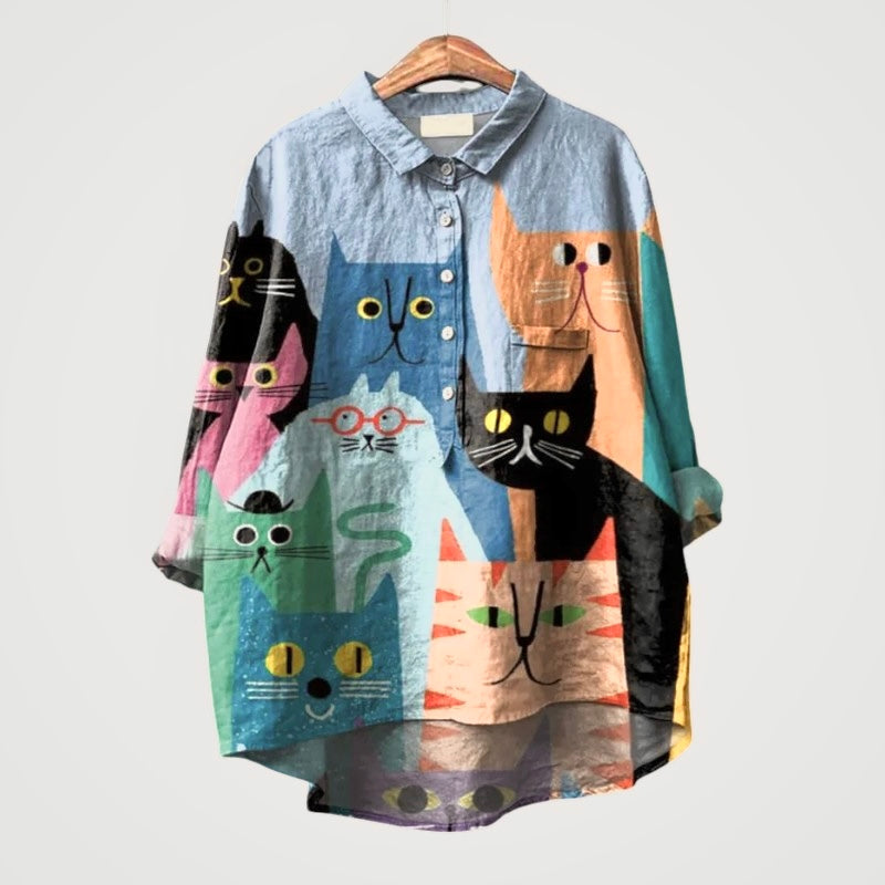 LILIANA | Oversized Blouse met Gekleurde Katten en Direct Comfort voor Jouw Casual Dagen